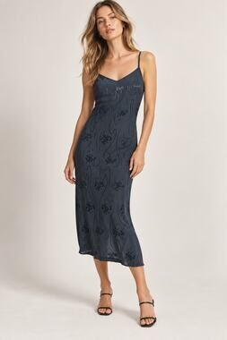 Vintage 90s Esprit de Corp Black Jacquard Slip Dress sz XS